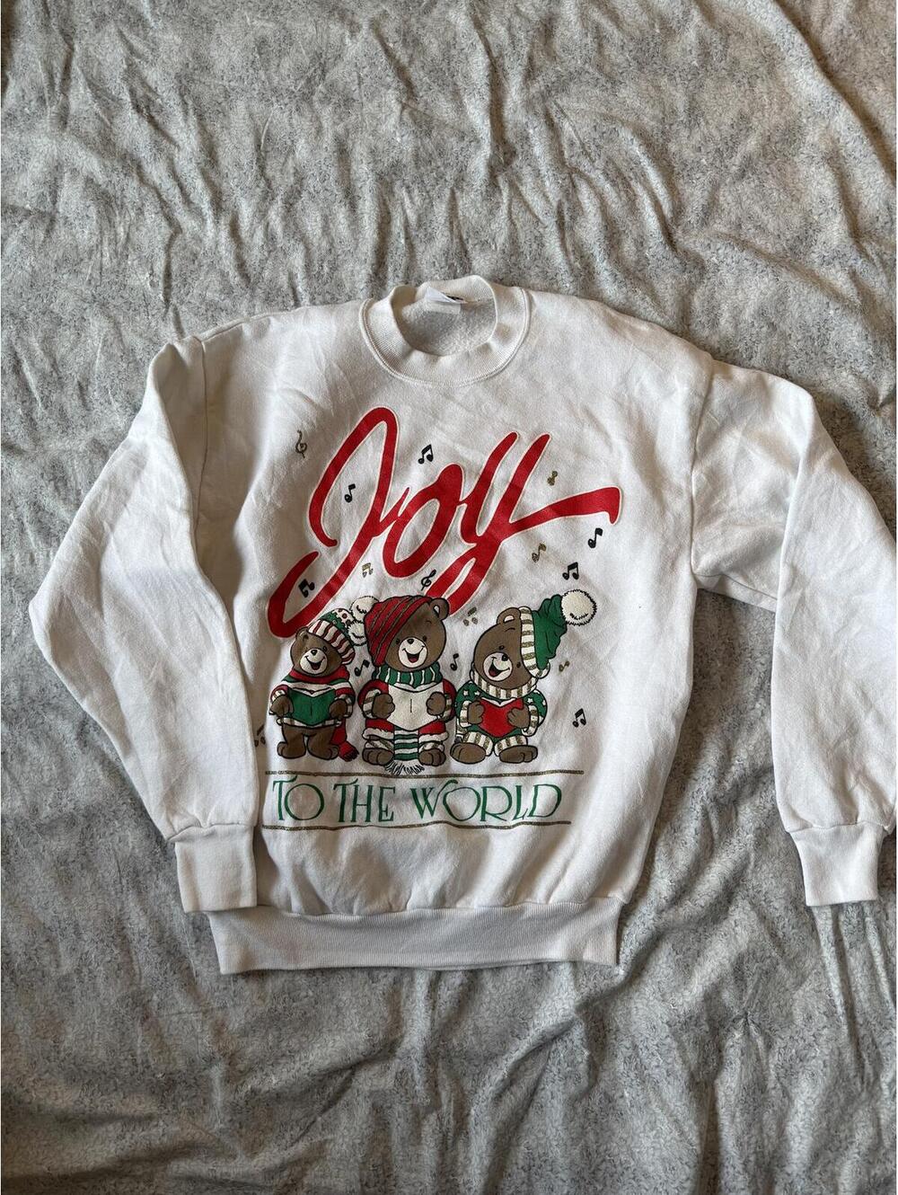 Vintage Jerzees White 'Joy to the World' Christmas Sweatshirt with Bears